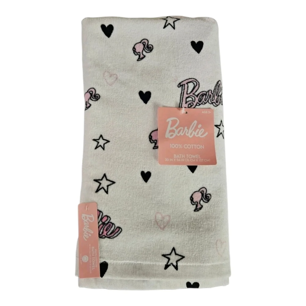 Barbie 100% Cotton Bath Towel Hearts Stars Silhouettes 30